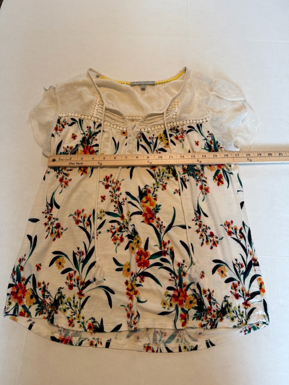 Daniel Rainn  floral cap sleeve blouse M Boho Style - Picture 8 of 9